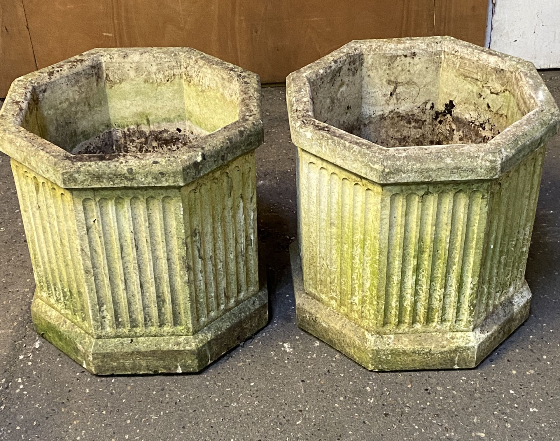 Pair of octagonal concrete planters