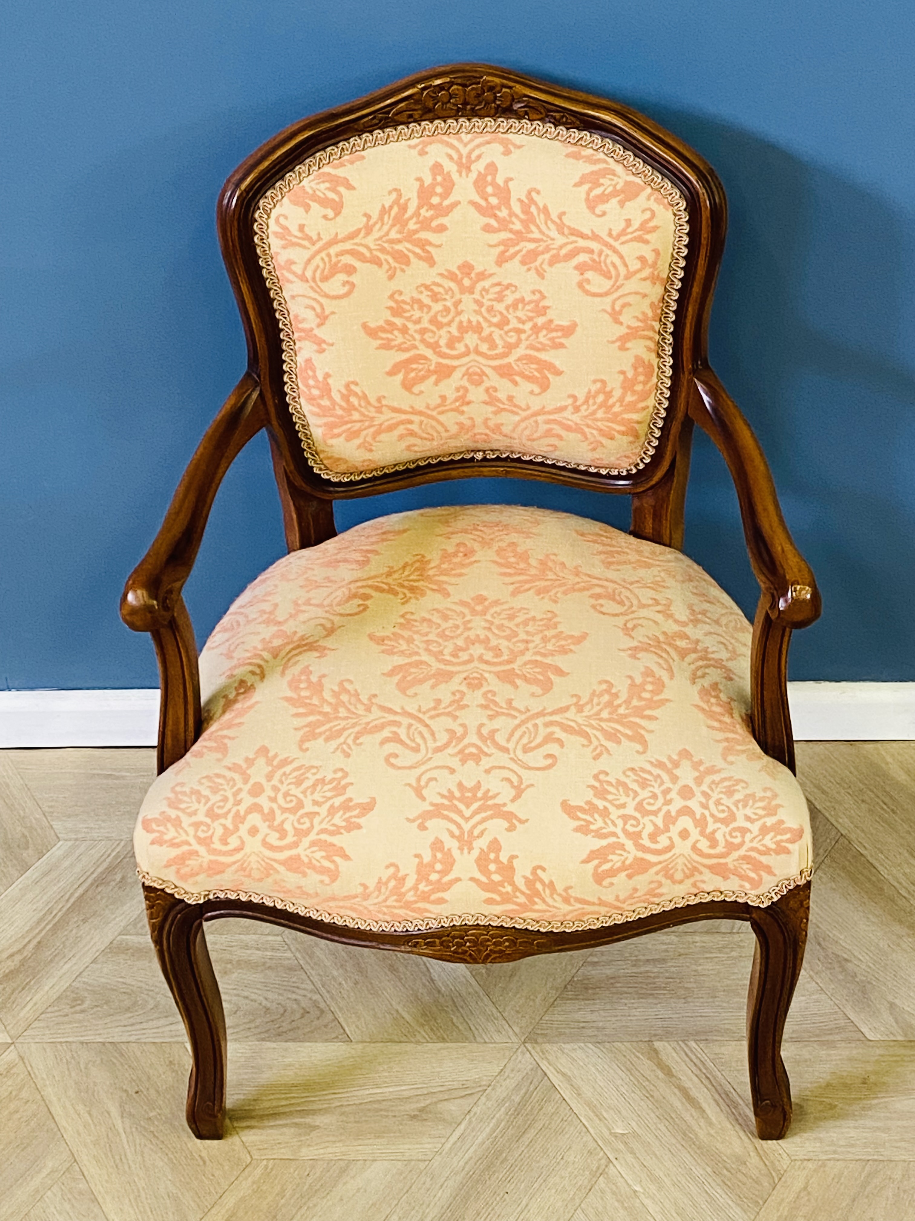 Pair of reproduction French style upholstered elbow chairs - Image 4 of 7
