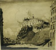 Framed and glazed etching of Edinburgh Castle