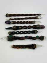 Seven crystal healing wands with semi precious stones
