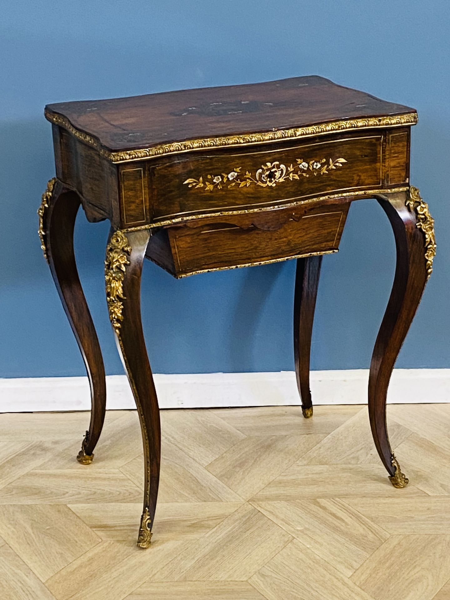19th century rosewood with brass inlay ladies work table - Image 6 of 8