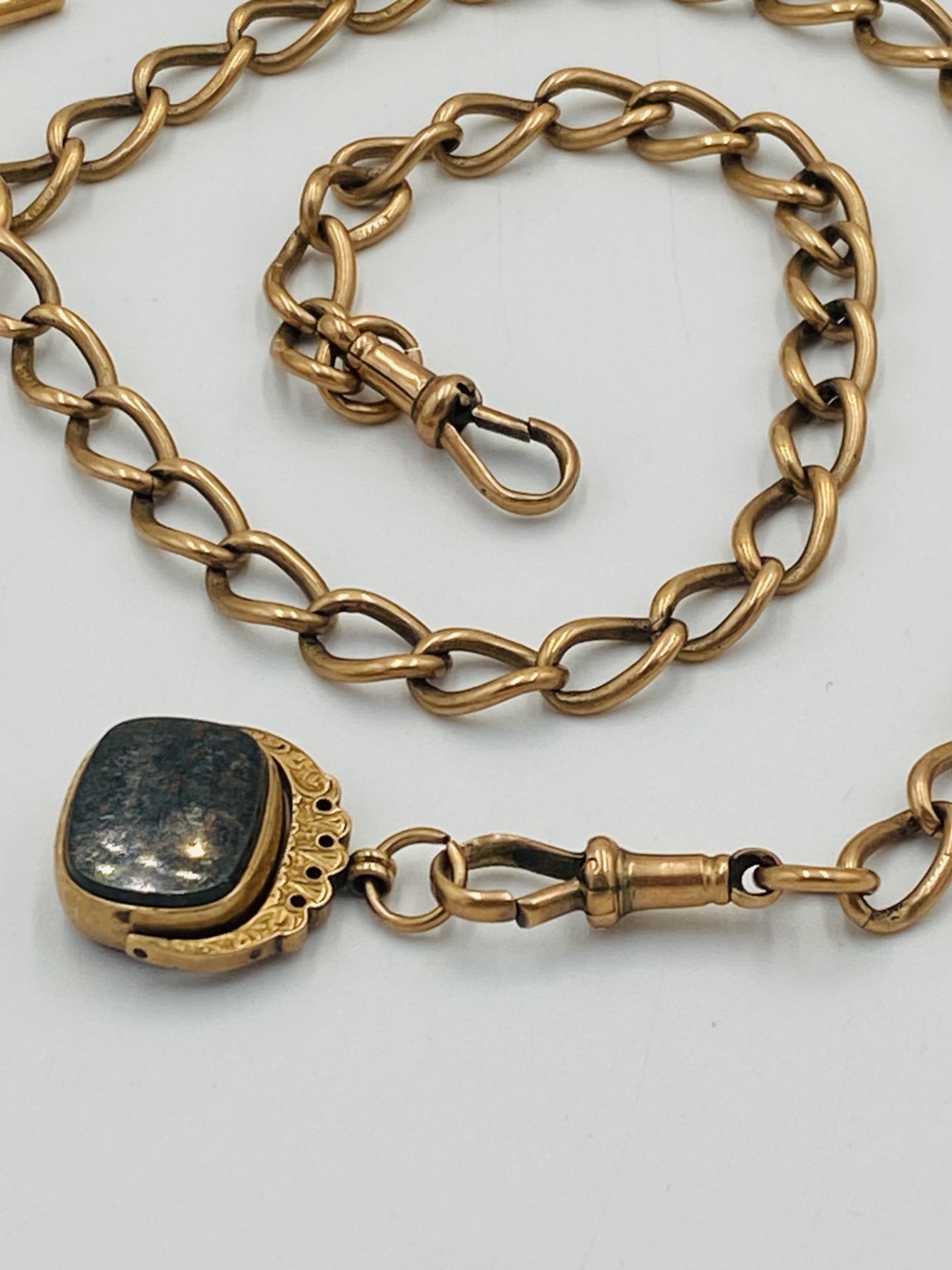 9ct gold fob chain with two fobs - Image 7 of 7