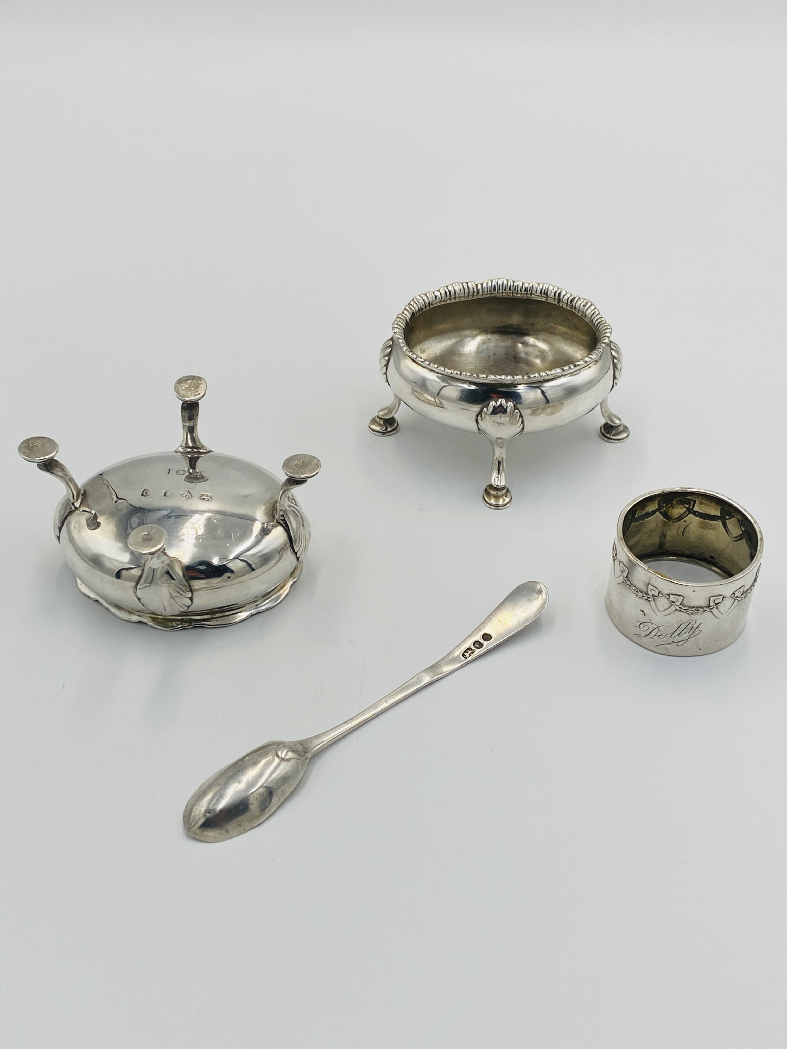 Two silver salts and a silver napkin ring - Image 5 of 6