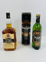 75cl bottle of Glenfiddich pure malt Scotch whisky; 150cl bottle of White Heather Scotch whisky