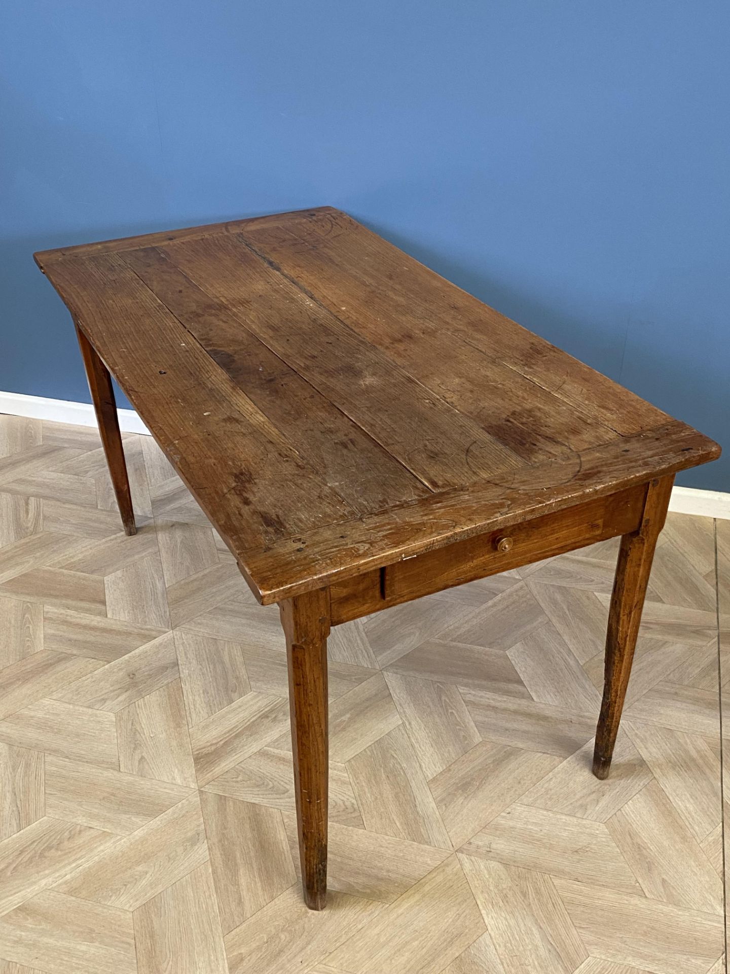 Early 19th century French fruitwood farmhouse table - Image 2 of 6