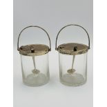 Pair of Hukin & Heath silver mounted glass preserve jars