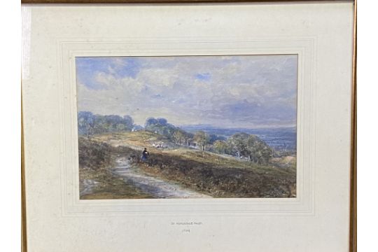 Framed and glazed watercolour "On Hampstead Heath" written to border J Ford - Image 3 of 3