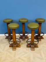 Set of five oak bar stools