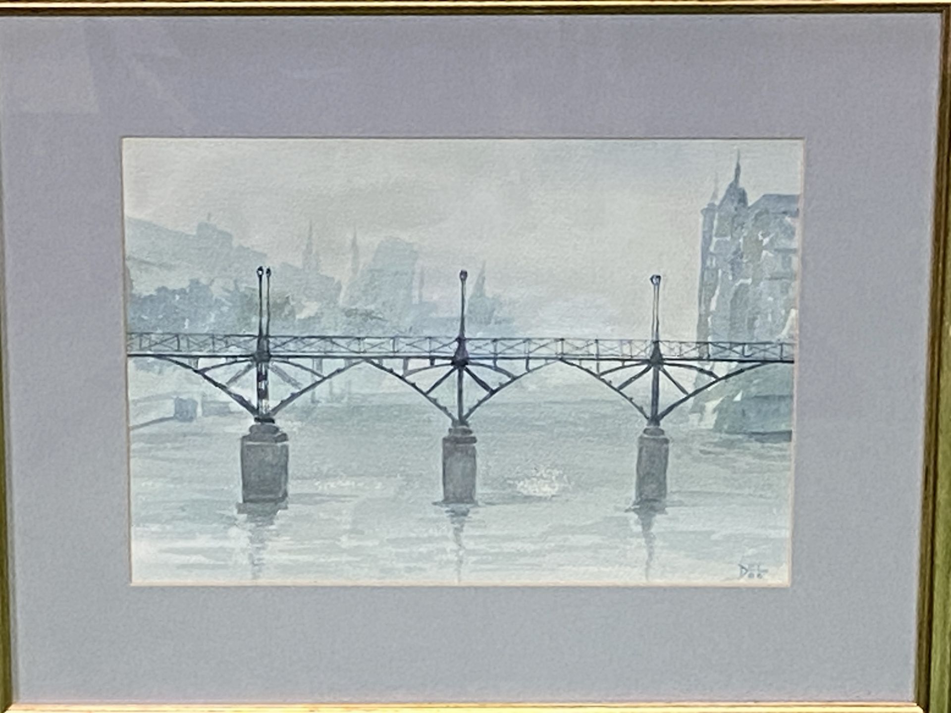 Framed and glazed watercolour of a bridge, signed Del - Image 2 of 4