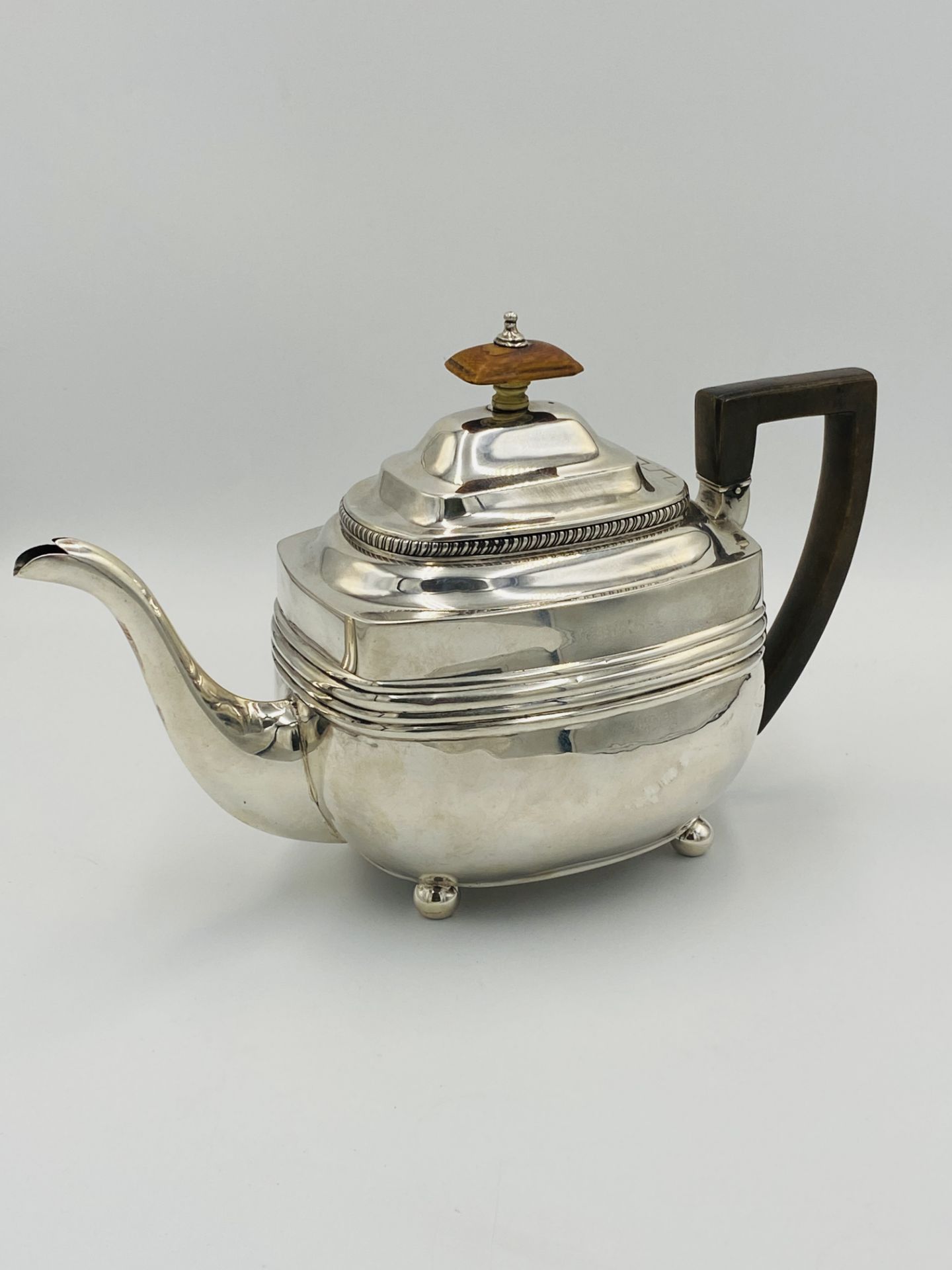 Georgian silver teapot together with a silver plate salver - Image 6 of 15