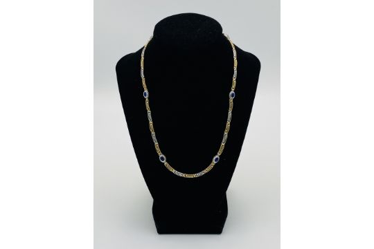 15ct gold necklace set with blue cabochons - Image 7 of 7