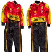 A Pair of Replica Ferrari Race Suits, Individually Signed by Carlos Sainz and Charles Leclerc