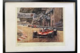 Jody Sheckter at Monaco in his Race-Winning Ferrari 312T4 Hand-Signed Print