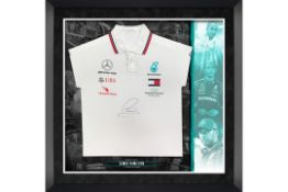 Official Mercedes AMG Petronas Sir Lewis Hamilton-Signed and Framed White Polo Shirt