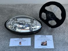 Taxi for Senna Model and Replica Alcantara Race Steering Wheel - Both Signed by Nigel Mansell 