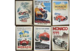 Six Substantial Monaco Grand Prix Framed and Glazed Reproduction Posters