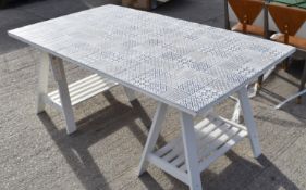 1 x Bespoke Tiled Topped Table With 3 x Tiled Plinths - Department Store Display Prop - Ref: