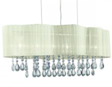 1 x Searchlight 6 Light Ceiling Light - Chrome Finish, Clear Crystal Drops and Cream Voile Shade -