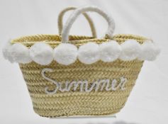 1 x BONITA Large Straw Summer Pom-Pom Basket Bag - Original Price £89.95