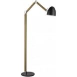 1 x Searchlight Floor Lamp With Matt Black Metal Shade, Wood Frame and Adjustable Head and Arm -