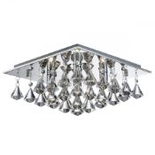 1 x Searchlight Hanna 4 Light Square Flush Ceiling Light - Chrome Finish With  Clear Pyramid Drops