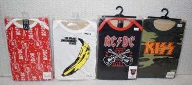 4 x Rock n Roll Themed Baby Suits - Ages 12-18 Months - Features Various Rock Bands - New - RRP £80