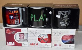 6 x Assorted Rock n Roll Themed Band Drinking Mugs - Includes Bowie, Pink Floyd, Coldplay, Led