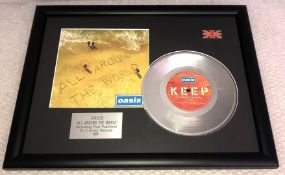 1 x Framed OASIS Silver 7 Inch Vinyl Record - ALL AROUND THE WORLD