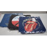 6 x Tote Shopper Bags Featuring The Rolling Stones, Sex Pistols and Pink Floyd - Size: 40 x 40 cms