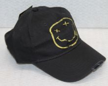 1 x Nirvana Baseball Cap Featuring the Iconic X-Eye Smiley Face Logo - Colour: Black / Yellow -
