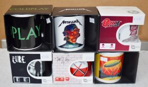6 x Assorted Rock n Roll Themed Band Drinking Mugs - Includes Bowie, Pink Floyd, Coldplay, The Cure,