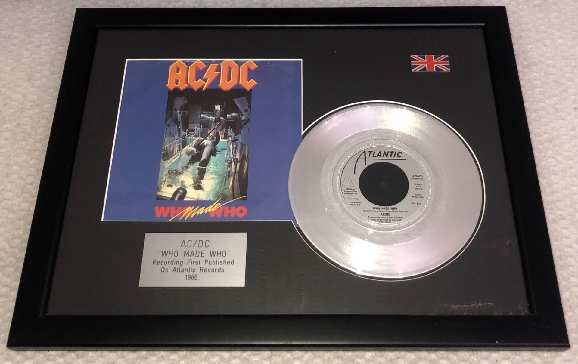 1 x Framed AC/DC Silver 7 Inch Vinyl Record - WHO MADE WHO