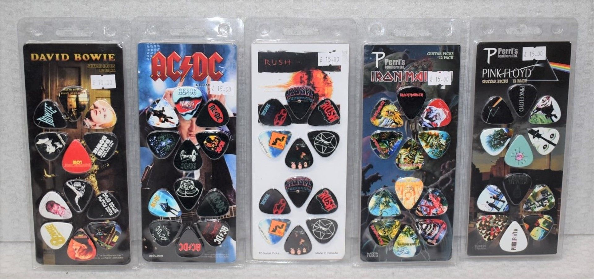 70 x Guitar Pick Multipacks By Perris - Bowie, Pink Floyd, Rush, Iron Maiden & ACDC - RRP £1,050
