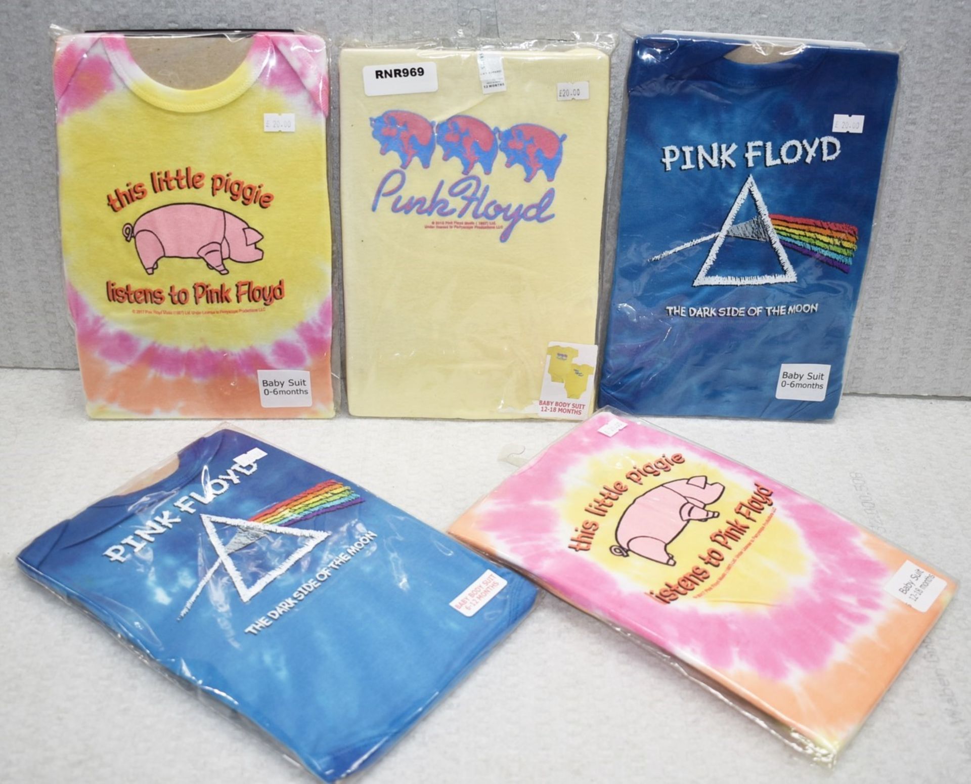 5 x Pink Floyd Baby Body Suits - Size: 6, 12, 18 Months - Officially Licensed Merchandise - New &