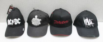 4 x Assorted Baseball Cap Featuring ACDC, Coldplay, Rainbow and Ozzy Osbourne - Colour: Black -