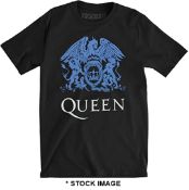 1 x QUEEN Official Merchandise BLUE CREST Logo Short Sleeve Men's T-Shirt by Drama Fuelled and Regal