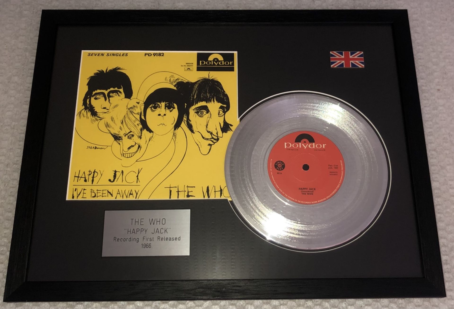1 x Framed THE WHO Silver 7 Inch Vinyl Record - HAPPY JACK