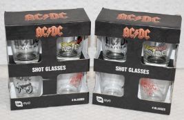 2 x Sets of ACDC Official Shot Glass Gift Packs - Each Pack Contains 4 x 1oz Shot Glasses RRP £36