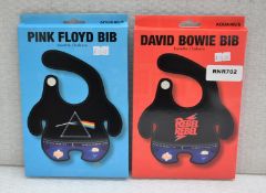 2 x Baby Bibs Featuring Pink Floyd & David Bowie Rebel Rebel - Officially Licensed Merchandise by