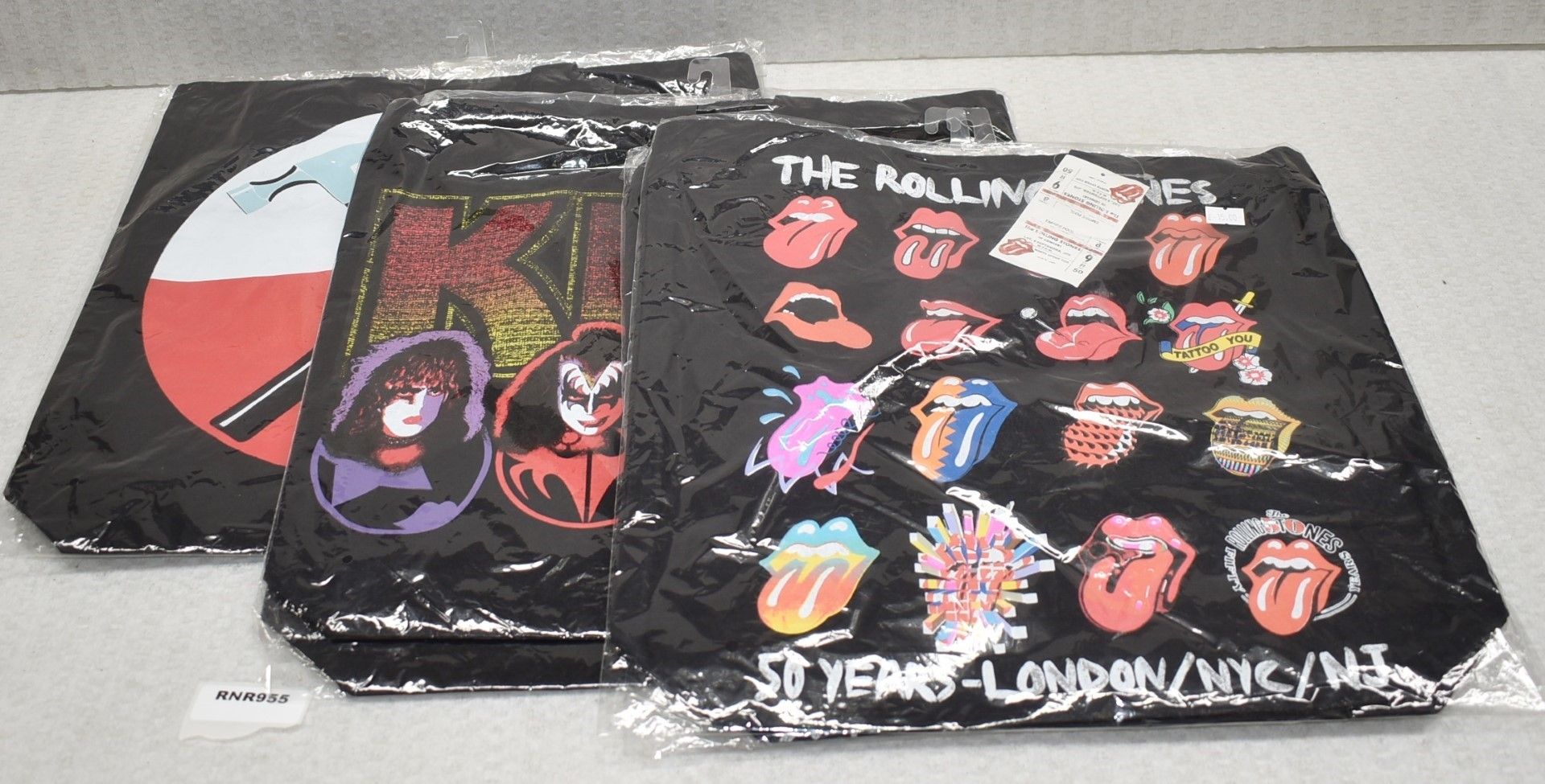 6 x Tote Shopper Bags Featuring The Rolling Stones, Kiss and Pink Floyd - Size: 40 x 40 cms - Image 2 of 12