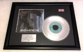 1 x Framed BON JOVI Silver 7 Inch Vinyl Record - BAD MEDICINE