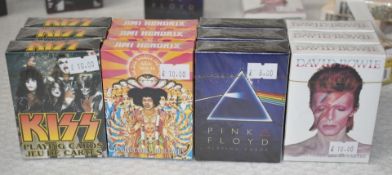 12 x Packs of Themed Playing Cards Featuring Kiss, Jimi Hendrix, David Bowie & Pink Floyd - RRP £12