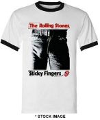 1 x THE ROLLING STONES Official Merchandise STICKY FINGERS Short Sleeve Men's Ringer T-Shirt - Size: