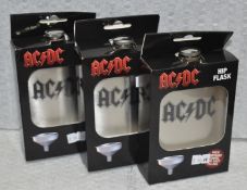 3 x ACDC Stainless Steel Hip Flasks - Officially Licensed Merchandise - New & Boxed - RRP £48