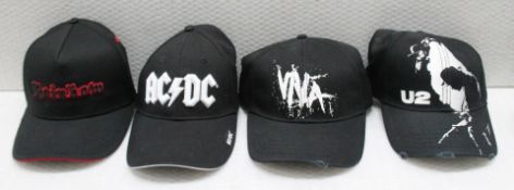4 x Assorted Baseball Cap Featuring ACDC, Coldplay, Rainbow and U2 - Colour: Black - One Size With