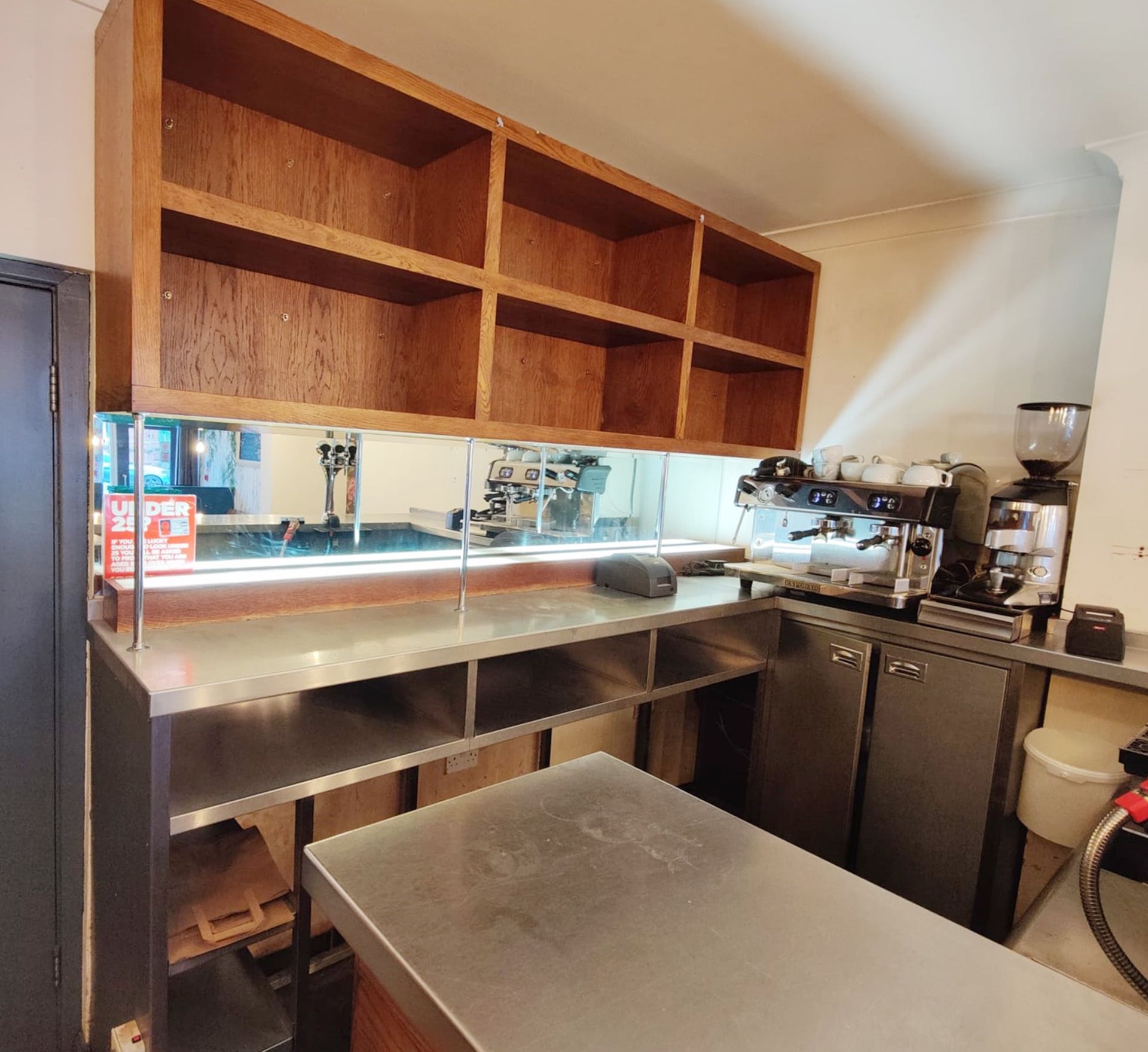 1 x Contemporary Curved Wooden Drinks Bar Featuring a Stainless Steel Bartop and Backbar - Image 3 of 22