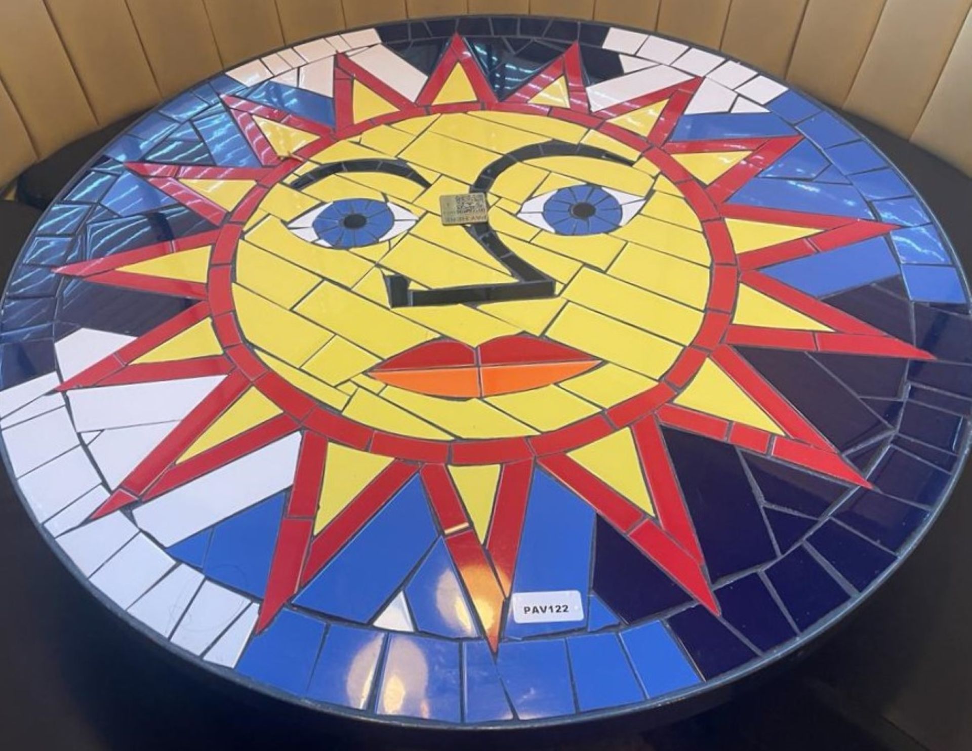 1 x Bespoke Psychedelic Sun Mosaic Dining Table With Cast Iron Base - Ref: PAV122 - Height 74 x