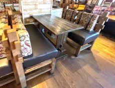 2 x Handcrafted Solid Wood Seating Benches With a Rustic Farmhouse Dining Table - Features Brown