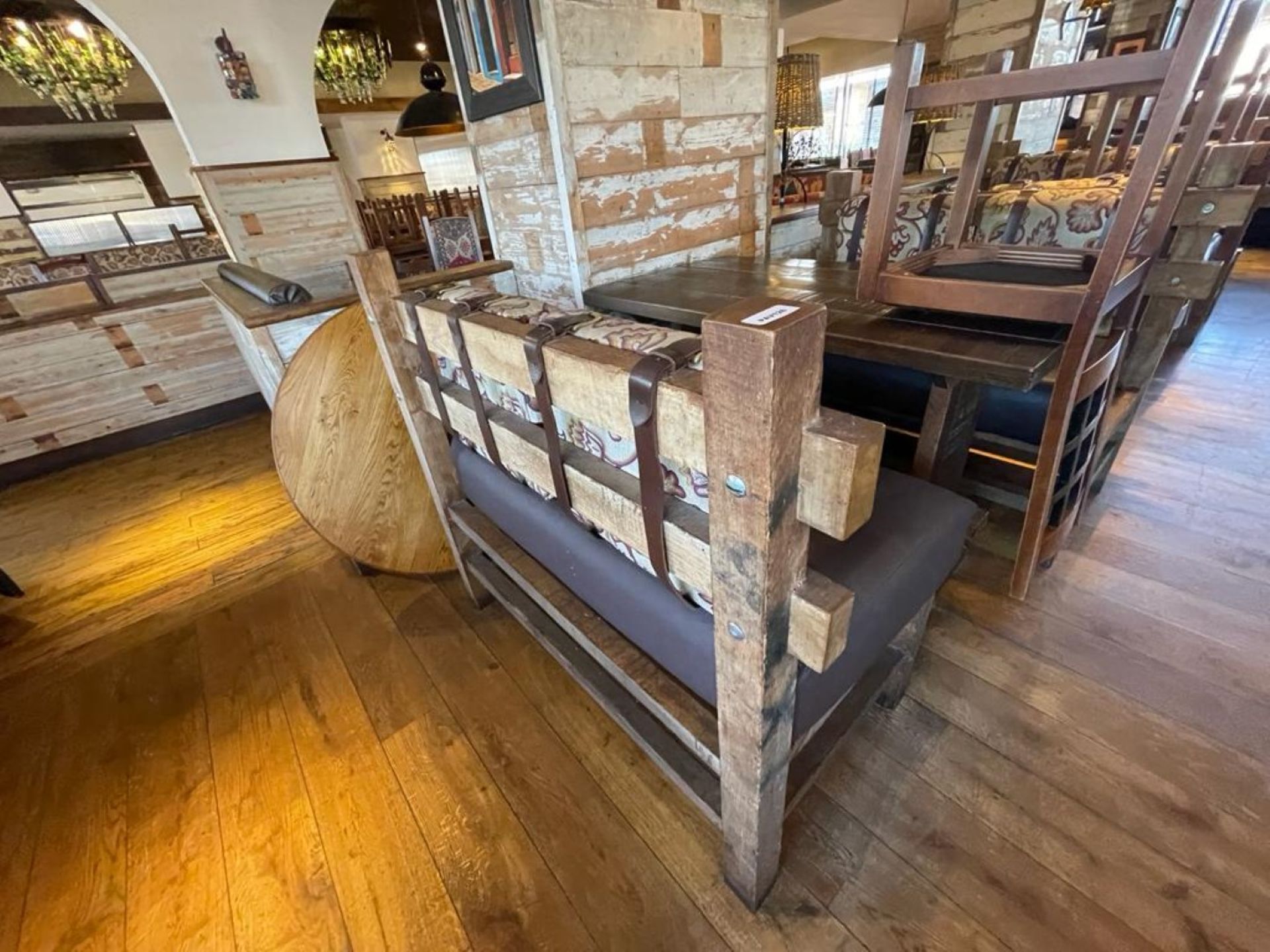 2 x Handcrafted Solid Wood Seating Benches With a Rustic Farmhouse Dining Table - Features Brown - Image 7 of 13
