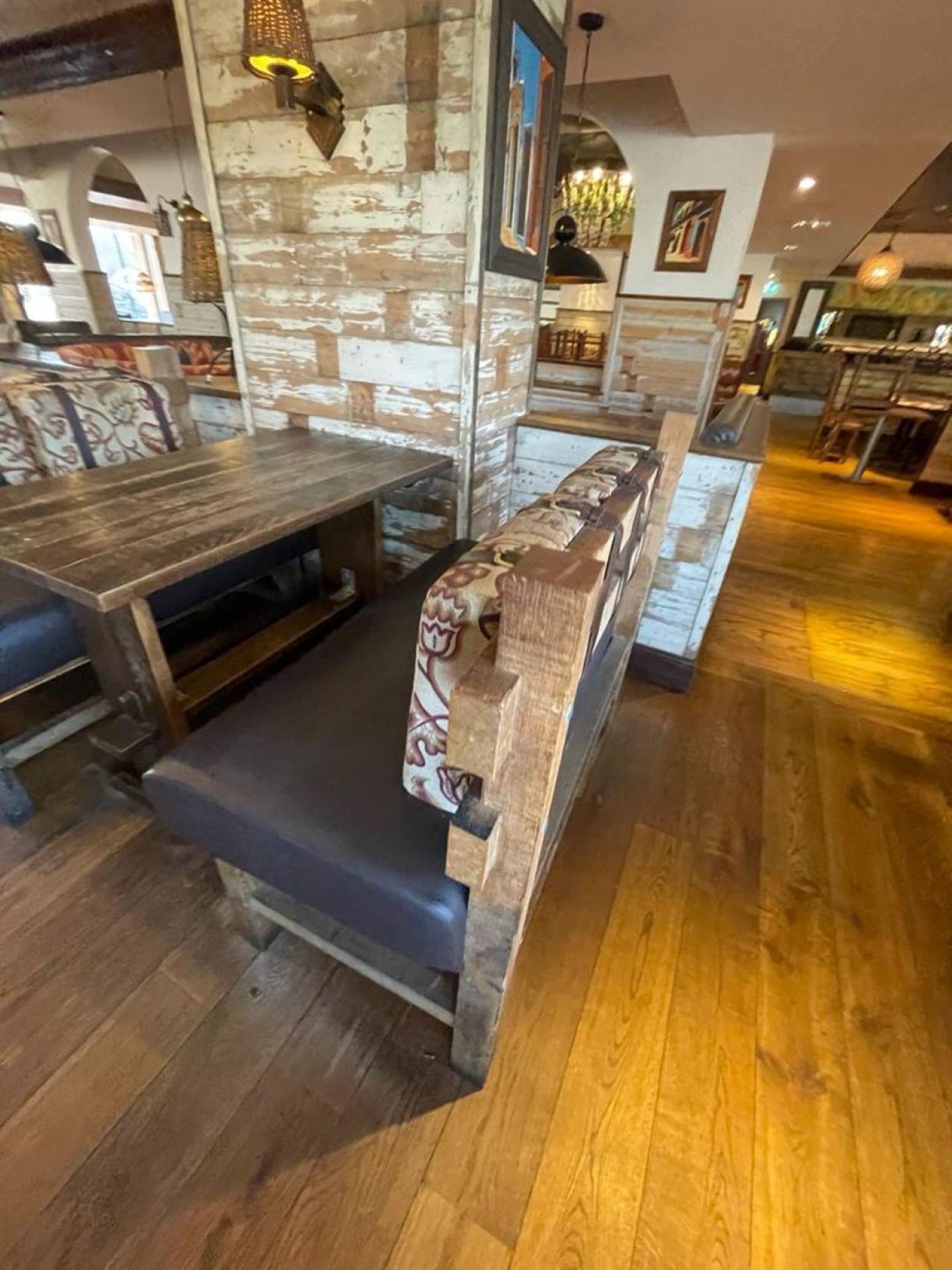 2 x Handcrafted Solid Wood Seating Benches With a Rustic Farmhouse Dining Table - Features Brown - Image 10 of 13